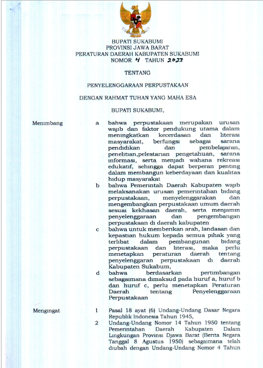 Perda Kabupaten Sukabumi Nomor 4 Tahun 2023